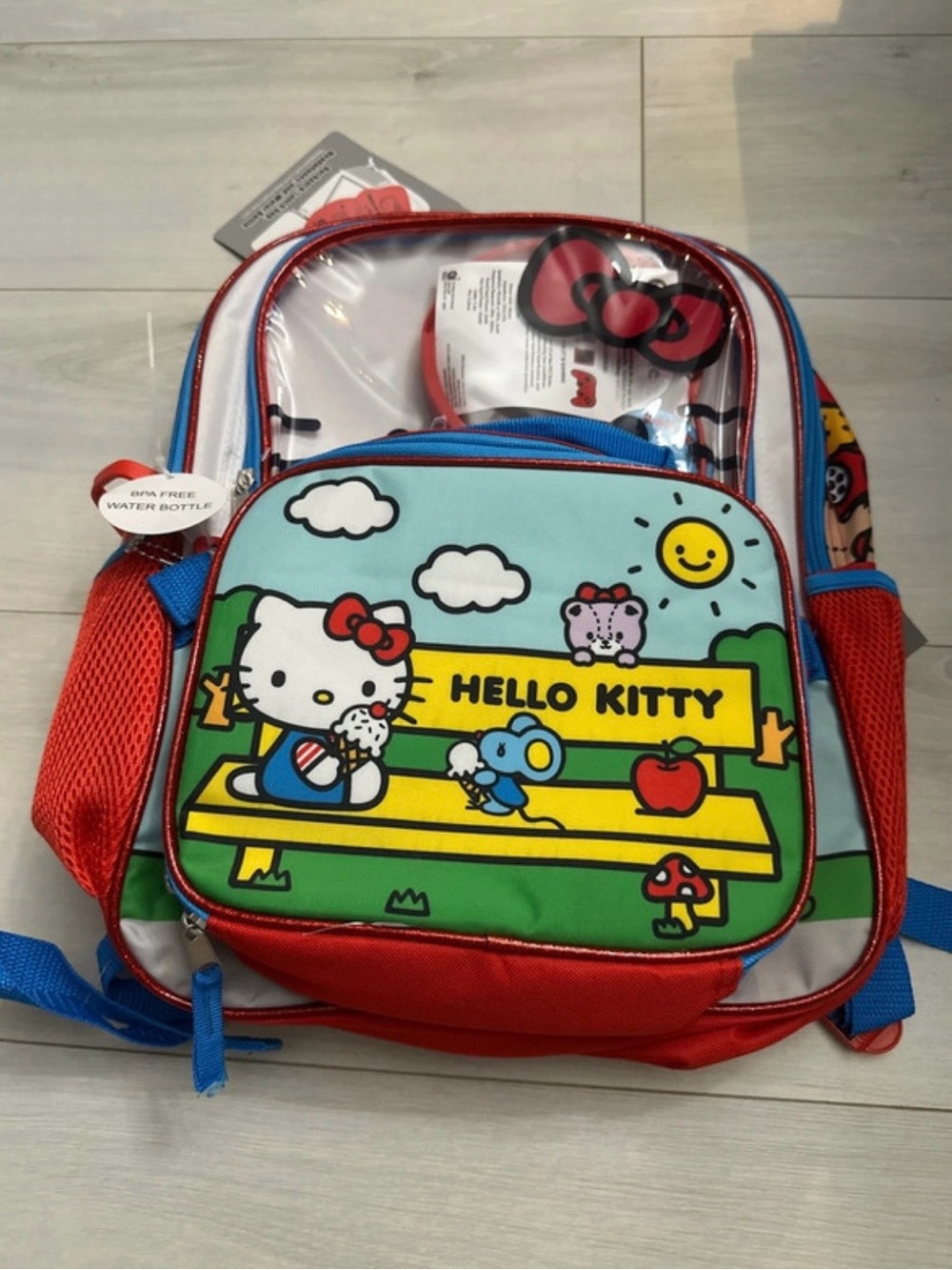 Hello Kitty Red Blue Kids Backpack with Colorful Front Panel